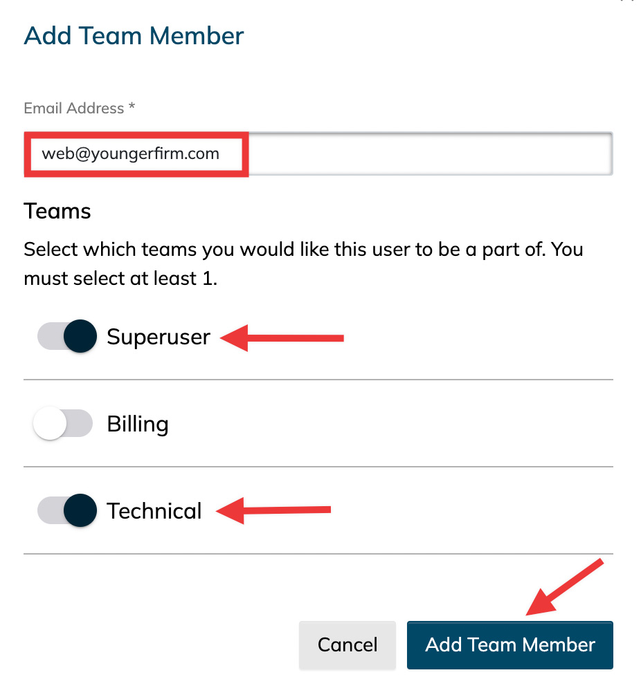 Adding team member permissions nexcess